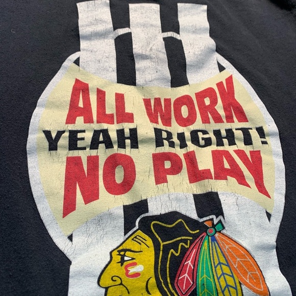 💛 Vintage Chicago Blackhawks Graphic Tee – “All Work No Play” – L/XL - Picture 6 of 8